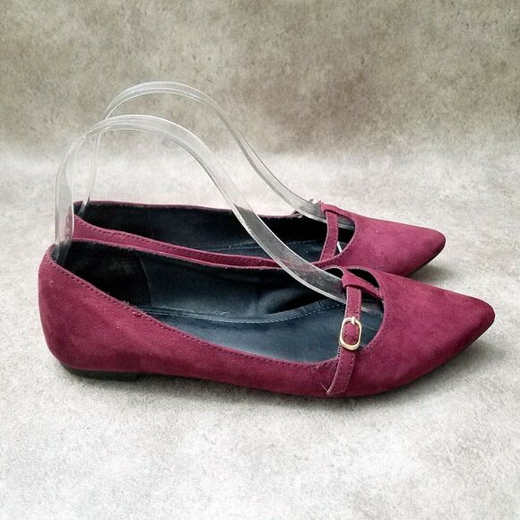 Fioni Womens Sz 7 M Red Wine Suede Pointed Toe Slip On Ballet Flats - Picture 4 of 9